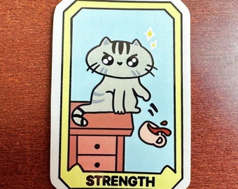 Strength tarotkaart kat sticker, glanzend vinyl laptop sticker