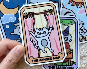 Cat Tarot Card Sticker, The Hanged Man, Cat Glossy Vinyl Decal