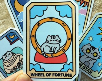 Cat Tarot Card Sticker, Wheel of Fortune Glossy Vinyl Sticker