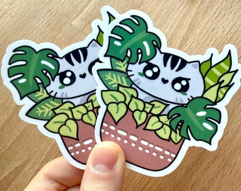 Cute Cat Plant Mom Sticker, Glossy Vinyl Decal
