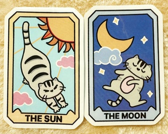 Sun & Moon Cat Tarot Card Sticker Set, Customizable Cat Tarots, Custom Stickers
