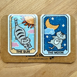 Cat Tarot Card Holographic Magnetic Bookmark Set, The Sun & The Moon Tarot Bookmarks, Cat Magnetic Bookmarks
