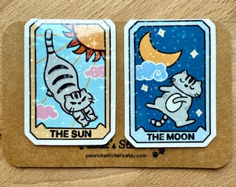Cat Tarot Card Magnetic Bookmark Set Holographic, The Sun & The Moon