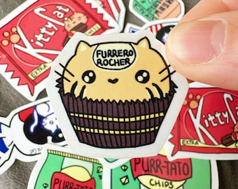 Furrero Rocher Cat Sticker, Cat Pun Sticker, Glossy Vinyl Decal