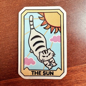 Cat Tarot Card Sticker, Tarot Card Sticker, The Sun Tarot Card, Cat Stickers, Cat Glossy Vinyl Sticker, Laptop Stickers, Water bottle Decal