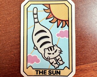 Cat Tarot Card Sticker, The Sun, Glossy Vinyl Decal