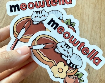 Meowtella Cat Sticker, Nutella Stickers, Waterproof Foodie Laptop Decal