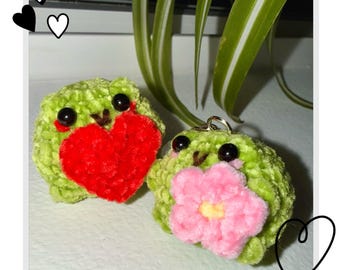 Miniature Crochet Frog Keychain, Handmade Chenille Plushie, Mini Amigurumi Frog