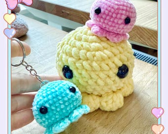 Crochet Octopus Keychain, Chenille Yarn Amigurumi Plushie