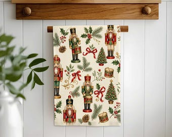 Nutcracker Christmas Hand Towel,Holiday Tea Towel,Winter Santa Tree Xmas Decor,Farmhouse Dishcloth,Cost Effective Rag