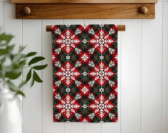 Winter Snowflake Plaid Hand Towel,Christmas Tea Towel,Poinsettia Xmas Decor,Farmhouse Dishcloth,Cost Effective Rag