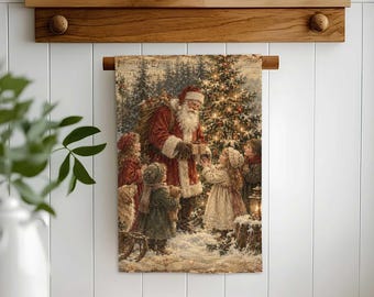Winter Santa Claus Hand Towel,Christmas Tea Towel,Rustic Xmas Dishcloth,Reusable Towel,Cost Effective Rag