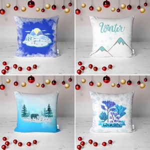Copricuscino invernale per divano, decorazione invernale boho, copricuscino con motivo neve, decorazioni per la casa in stile festivo, federa per cuscino con motivo pino, federa per cuscino da esterno, stile rustico