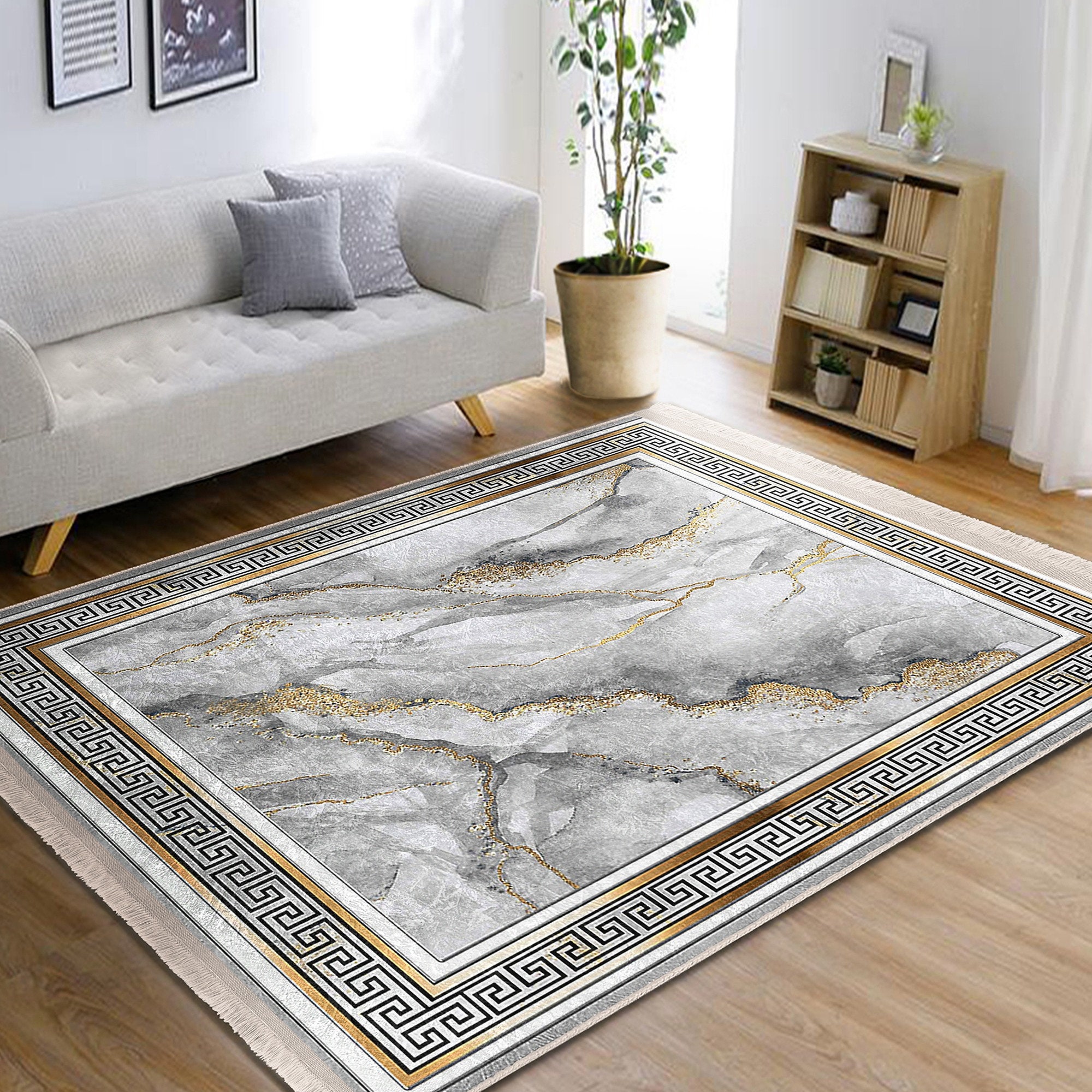 Marble Pattern Rug,bordered Area Carpet,abstract Runner Rug,non-slip ...