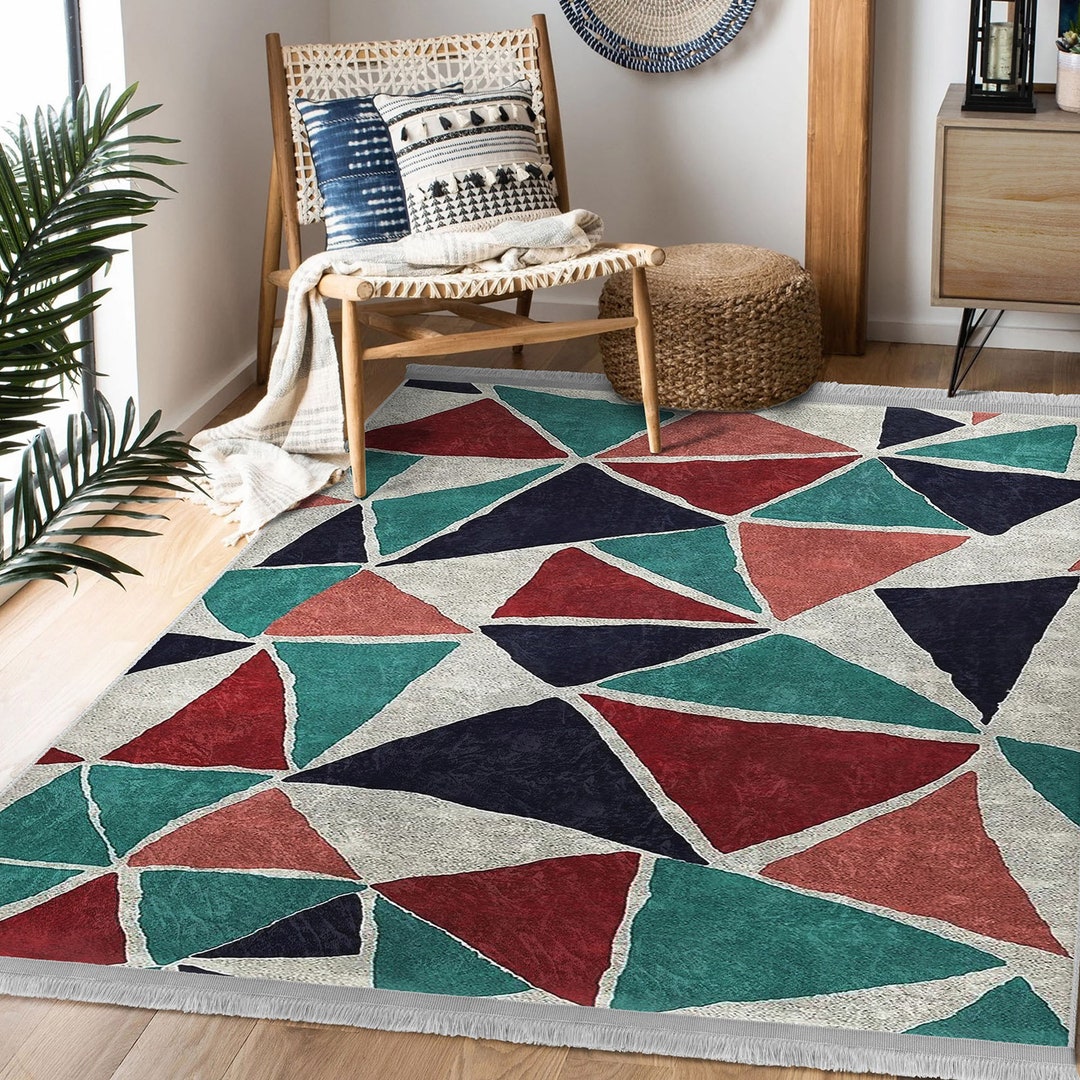 Triangular Carpet Pattern Triangle Motif Rug,abstract Area Rug,machine-washable Fringed Non-slip ...