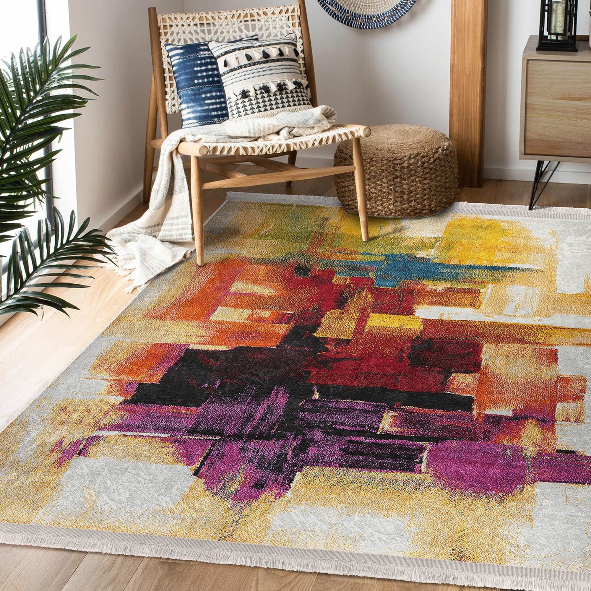 Tappeto colorato, tappeto con frange, tappeto antiscivolo boho, tappeto da fattoria, tappeto antiscivolo, tappetino astratto, tappetino antiscivolo, a