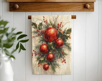 Winter Ornament Holly Hand Towel,Christmas Tea Towel,Berry Xmas Decor,Reusable Towel,Cost Effective Rag