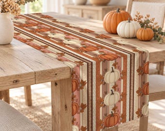 Fall Table Cover,Rustic Table Runner with Pumpkin and Leaf,Autumn Tablecloth,Cozy Table Decor,Housewarming Thanksgiving Home Decor