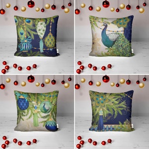 Federa per cuscino a forma di pavone, fodera per cuscino natalizia, decorazione natalizia per la casa, federa per cuscino invernale, federa per cuscino da esterno con decorazioni a forma di albero di pino e Natale.