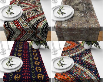 Tribal Table Runner,Rustic Tablecloth,Abstract Home Decor,Authentic Ethnic Rug Tabletop,Farmhouse Style Geometric Decorative Runner