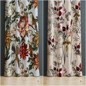 Summer Window Drapes,Floral Window Curtain,Bird Print Window Covering,Botanical Curtains,Flower Window Treatments,Decorative Window Valance
