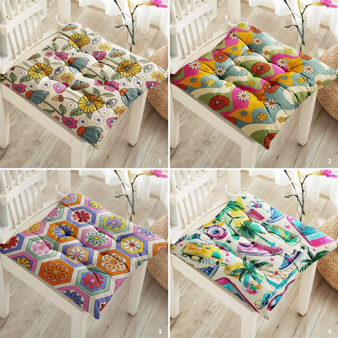Abstract Floral Seat Pad,cozy Puffy Bench Cushion,boho Square Chair Pad,colorful Chair Cushion ...