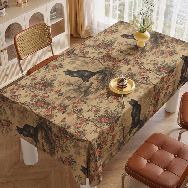 Herbstlaub Tischdecke, schwarze Katze mit Herbstblumen Tischwäsche, Gingham karierte Tischdecke, Thanksgiving Tischplatte, weiße Kürbis Tischplatte