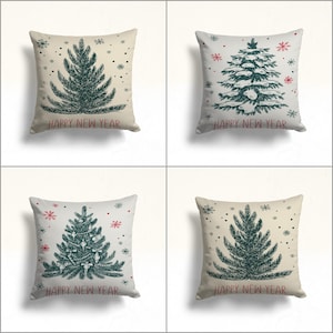 Federa per cuscino con motivo a pino, federa per cuscino invernale, federa per cuscino da veranda con fiocco di neve, federa per cuscino da divano natalizio, federa per cuscino da divano con scritta "Felice Anno Nuovo"