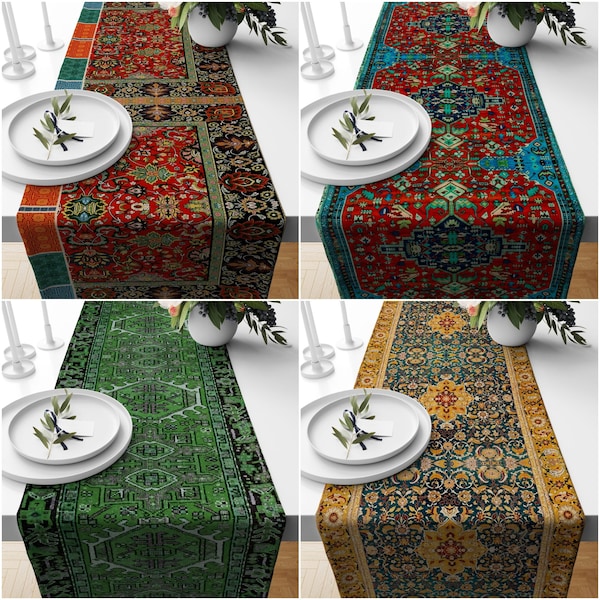 Turkish Kilim Table Runner,Rug Design Table Runner,Ethnic Print Home Decor,Authentic Rug Tabletop,Farmhouse Style Worn Looking Runner