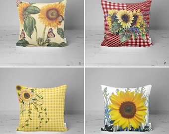 Gingham Sunflowers Throw Pillowcase,Summer Cushion Case,Bright Blooms Pillow Sham,Rustic Sunflower Pillow Case,Floral Cushion Cover