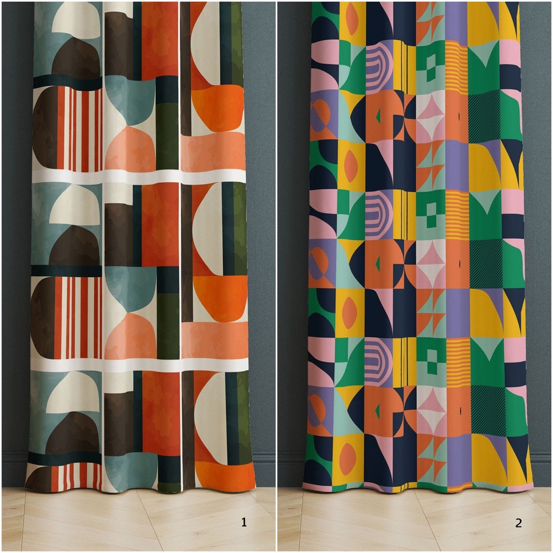Abstract Window Drapes,cozy Window Valance,custom Window Curtain,retro ...