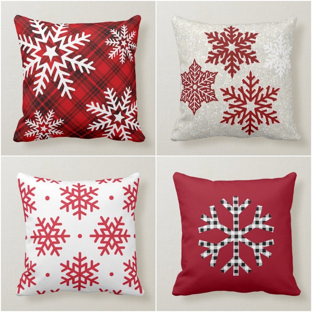 Winter Pillow Cover,snowflake Throw Pillow Sham,decorative Winter Pillow Case,red White Xmas