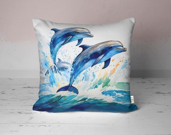 Marine Wildlife Pillow Sham,Playful Dolphins Throw Pillowcase,Oceanic Shark Cushion Cover,Whale Home Decor,Nautical Outdoor Pillow Case Gift