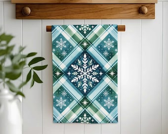 Winter Snowflake Geometric Hand Towel,Christmas Tea Towel,Plaid Xmas Decor,Farmhouse Dishcloth,Cost Effective Rag