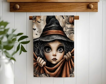 Halloween Hand Towel,Cute Spooky Tea Towel,Haunted Kitchen Decor,Gothic Pumpkin Accent,Witch Doll Design,Scarecrow Art,Halloween Gift