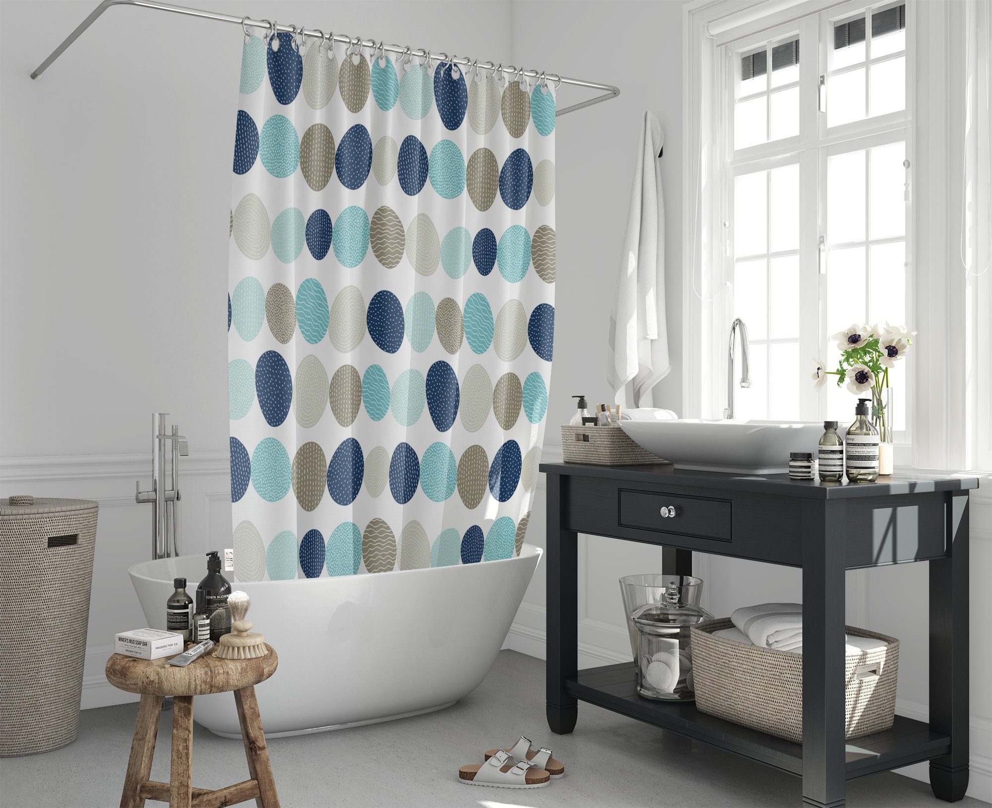 Pebble Shower Curtain,water and Stain Repellent Bathroom Drapes ...