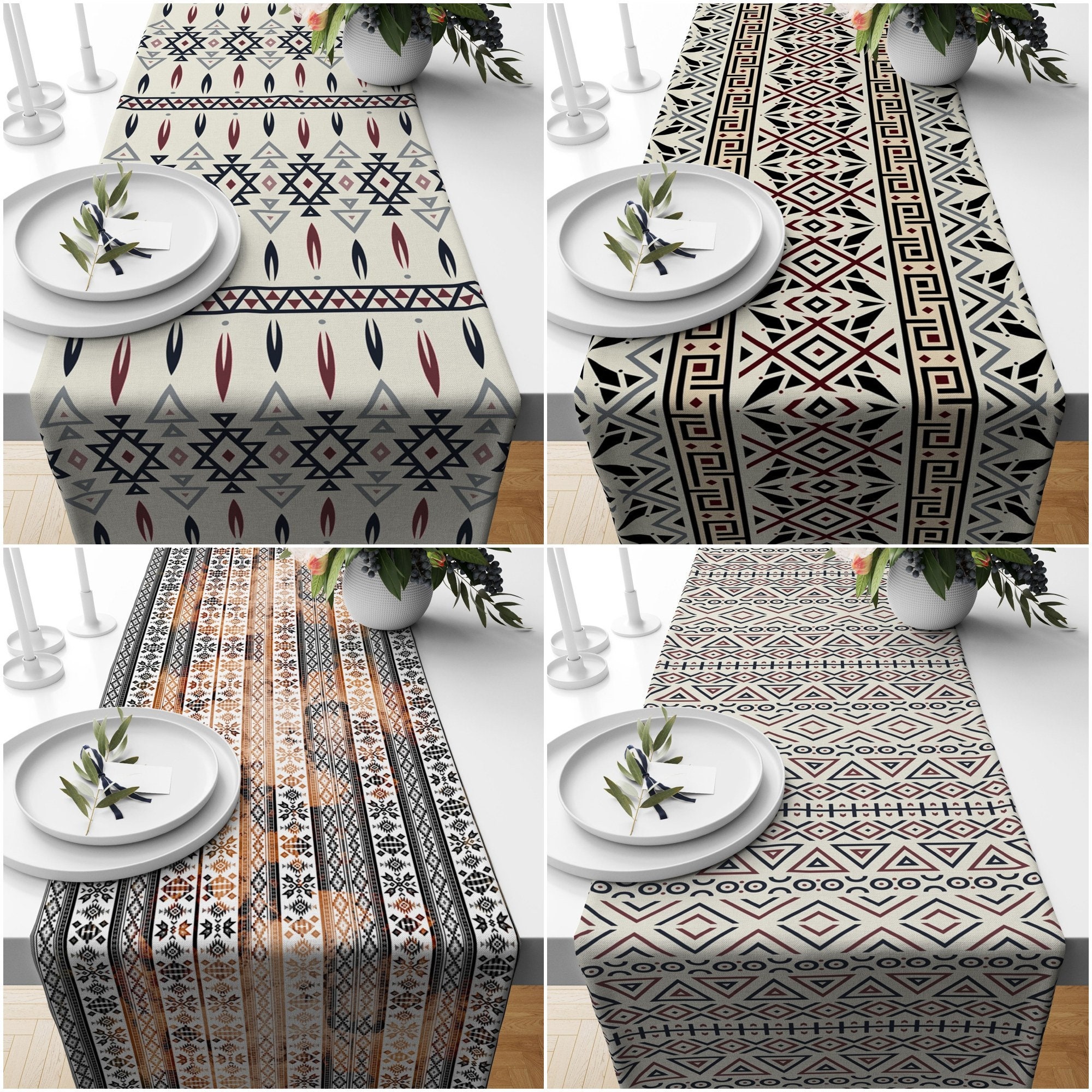 Rug Design Runner,farmhouse Style Geometric Tablecloth,southwestern ...