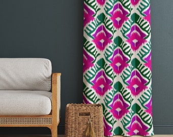 Tenda floreale astratta, tenda colorata, trattamento per finestre boho, tenda decorativa autentica per soggiorno, regalo rustico per inaugurazione della casa.