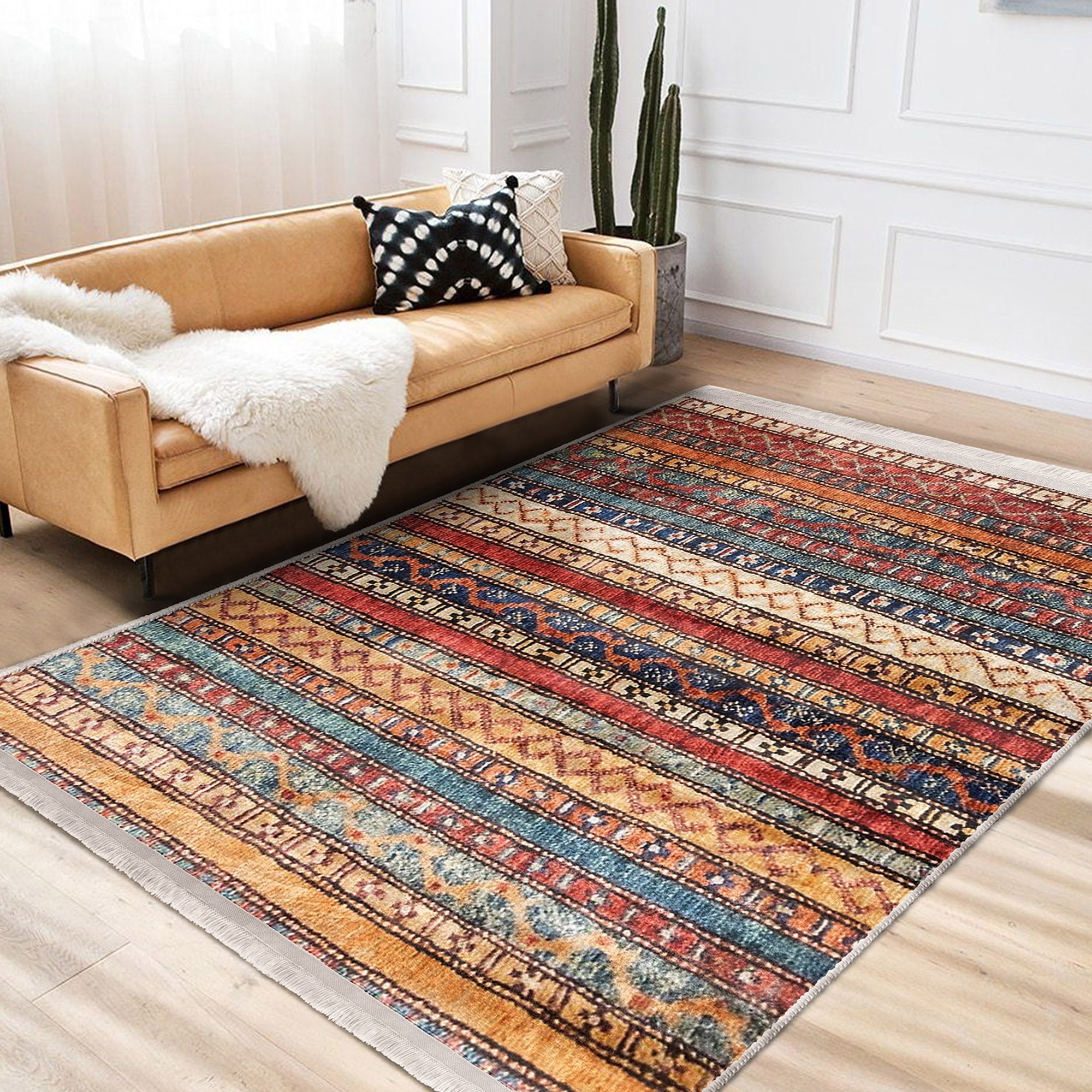Hereke Motif Rug,rustic Design Farmhouse Carpet,machine-washable ...