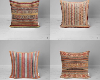 Kilim Pattern Cushion Cover,Rug Design Cushion Case,Ethnic Home Decor,Ottoman Pillow Case,Farmhouse Style Geometric Outdoor Throw Pillowtop
