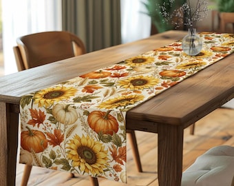 Sunflower Pumpkin Table Runner,Autumn Fruit Tablecloth,Apple Pear Dining Decor,Rustic Farmhouse Table Accent,Cozy Thanksgiving Table Cover