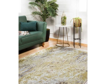 Abstract Design Rug,Machine-Washable Non-Slip Rug,Yellow Gray Transition Washable Carpet,Decorative Area Rug,Multi-Purpose Anti-Slip Carpet