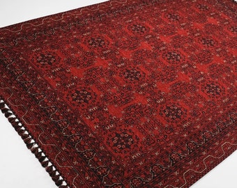 Red Afghan Area Rug,Rustic Afghan Carpet,Machine-Washable Ethnic Design Rug,Housewarming Multi-Purpose Carpet,Non-Slip Living Room Carpet