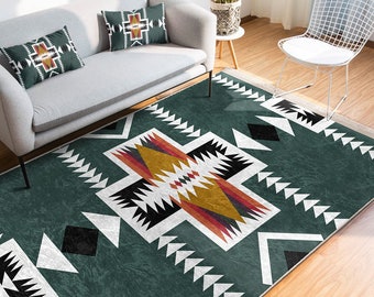 Rug Design Carpet,Southwestern Carpet,Ethnic Pattern Machine-Washable Non-Slip Rug,Aztec Fringed Anti-Slip Floor Mat,Rustic Geometric Decor