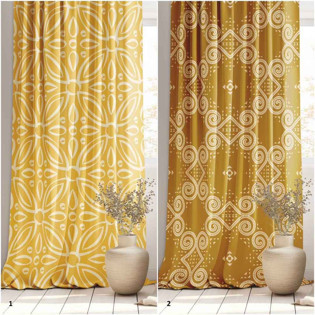 Curtain Panel Pattern Geometric Floral Retro Curtain Panel With Tribal Motif,elegant Blackout ...