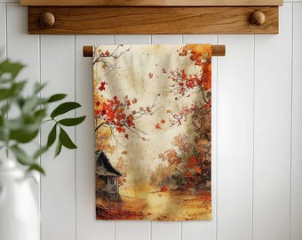 Autumn Hand Towel,Fall Farmhouse Tea Towel,Rustic Kitchen Dishcloth,Seasonal Cleaning Rag,Eco Friendly Cloth,Dust Remover