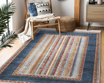 Bordered Kilim Pattern Rug,Rustic Area Carpet,Rug Design Rug,Non-slip Carpet,Farmhouse Area Mat,Bohemian Decor,Fringed Floor Covering