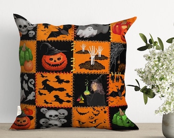 Spider Web Print Halloween Pillowcase,Haunted House Cushion Cover,Carved Pumpkin Pillow Sham,Happy Halloween Throw Pillow Cover