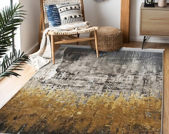 Gray Yellow Gradient Rug,Multi-purpose Carpet,Statement Area Rug,Non-slip Mat,Artistic Decor Rug,Art-inspired Carpet,Modern Abstract Rug