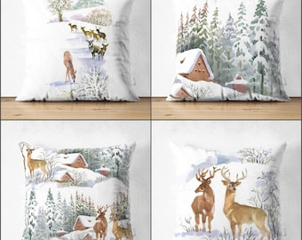 Bonhause Winter Forest Throw Pillow Covers (Set Of 4) – Cozy Christmas Decor